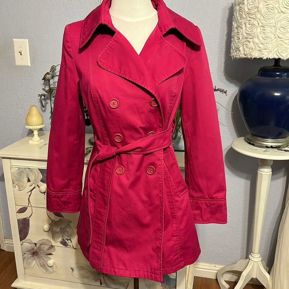 Women's Fuchsia Double-Breasted Trench Coat